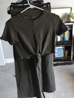 Abercrombie & Fitch Olive Ribbed Crop Top & Pants